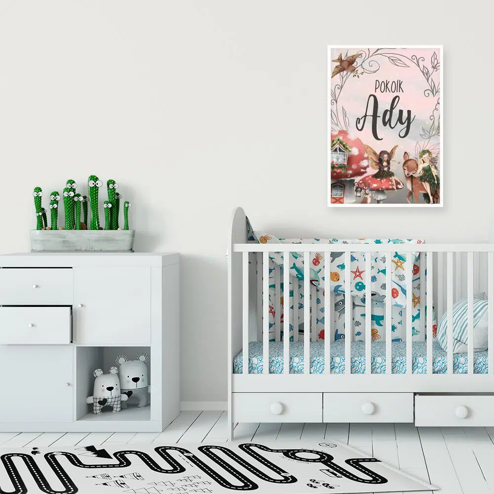 Imienny plakat z wróżkami do pokoju dziewczynki