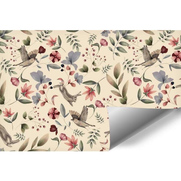 Tapeta dla dzieci - kwiatuszki i króliczki