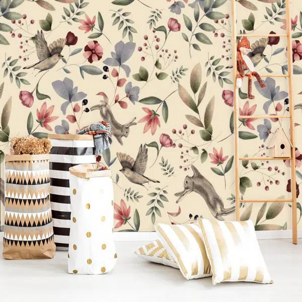 Tapeta dla dzieci - ptaszki i króliczki