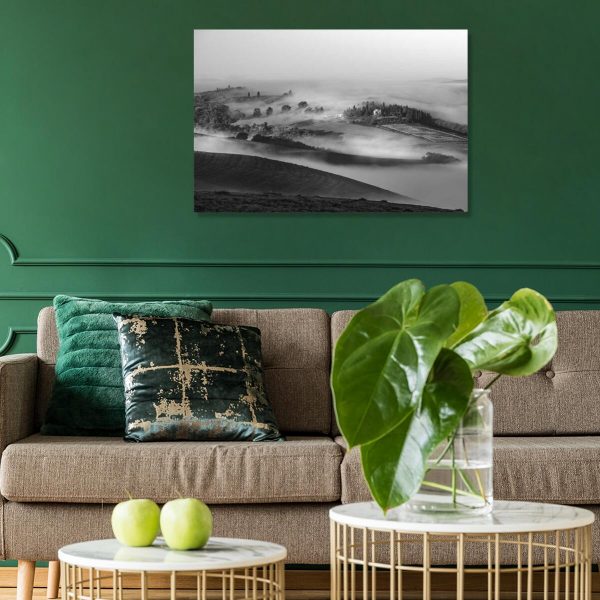 Obraz z czarno-białym krajobrazem do sypialni