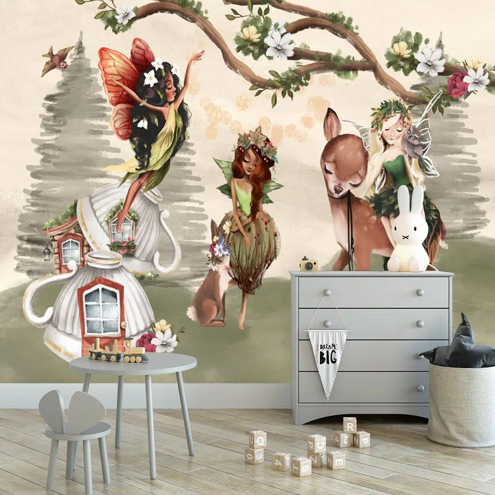 Śliczny króliczek i nimfy -fototapeta dla dzieci