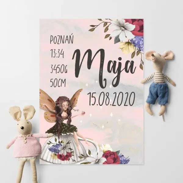 Plakat imienny z leśną wróżką dla dzieci