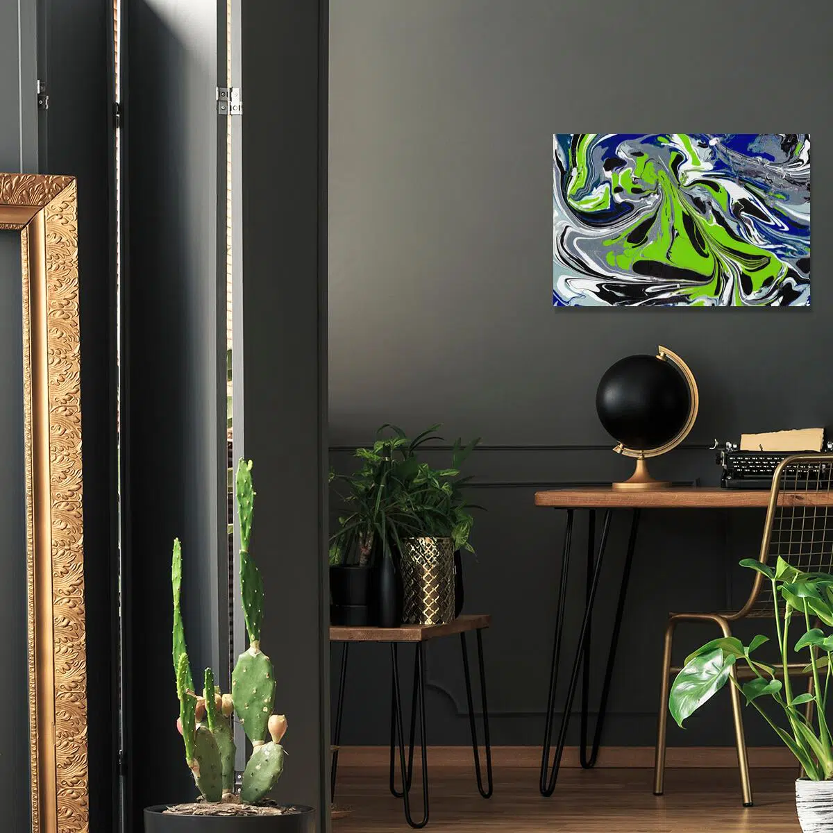 Obraz z niebieską abstrakcją do salonu