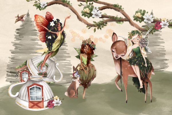 Króliczek i zajączek w wiosce nimf - fototapeta dziecięca