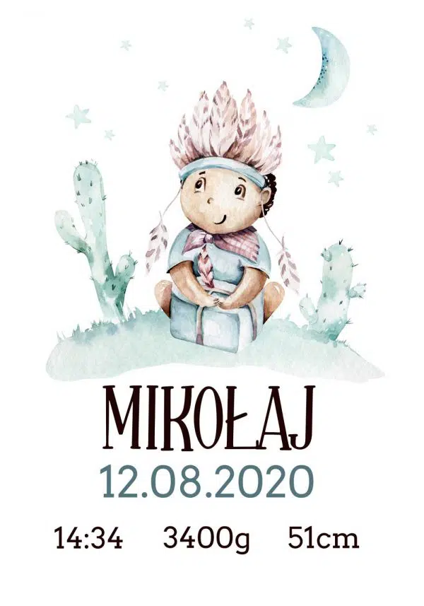 Plakat z metryczką do pokoju chłopca