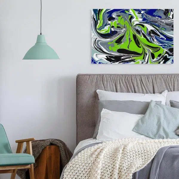 Obraz z niebieską abstrakcją do sypialni