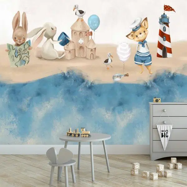 Lisek Marynarz i bajkowe Króliczki - fototapeta dla dzieci