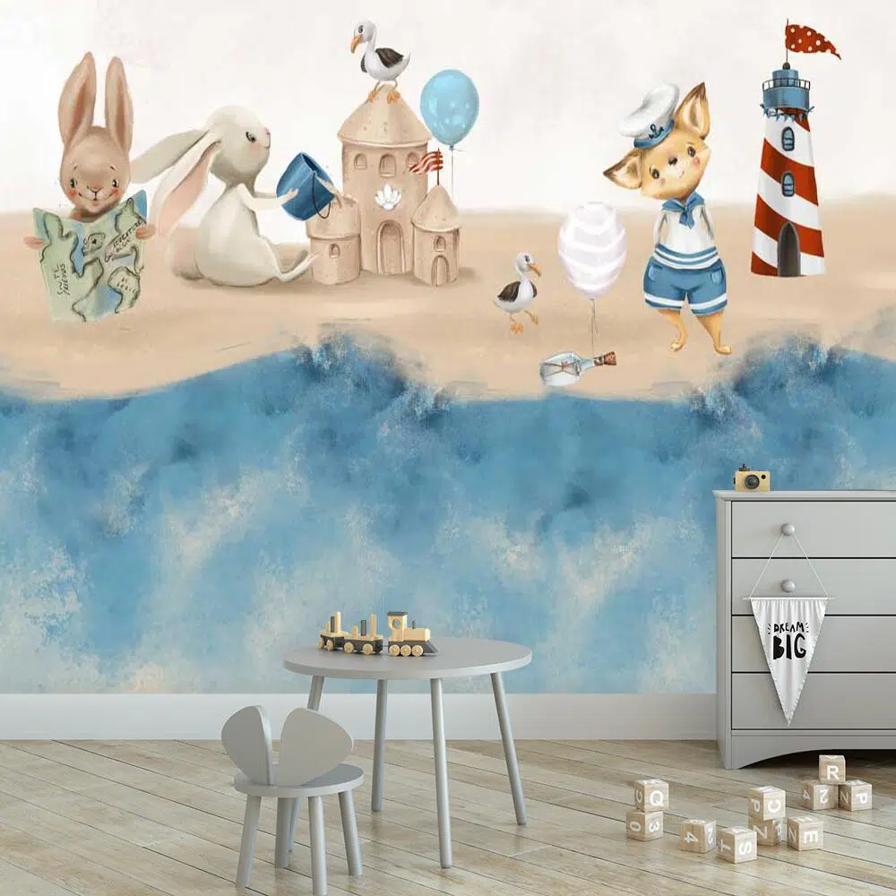 Lisek Marynarz i bajkowe Króliczki - fototapeta dla dzieci