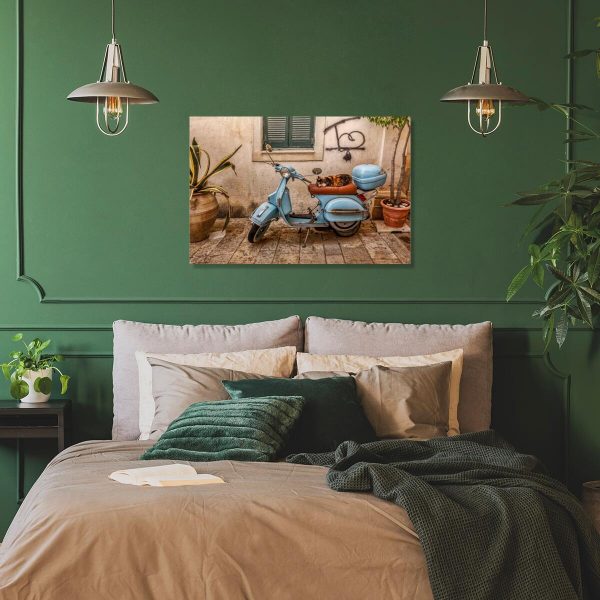 Obraz z niebieskim skuterem do gabinetu - Korfu
