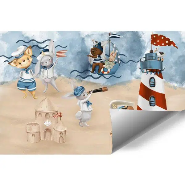 Miś Kapitan na pastelowej Plaży - fototapeta dla dzieci