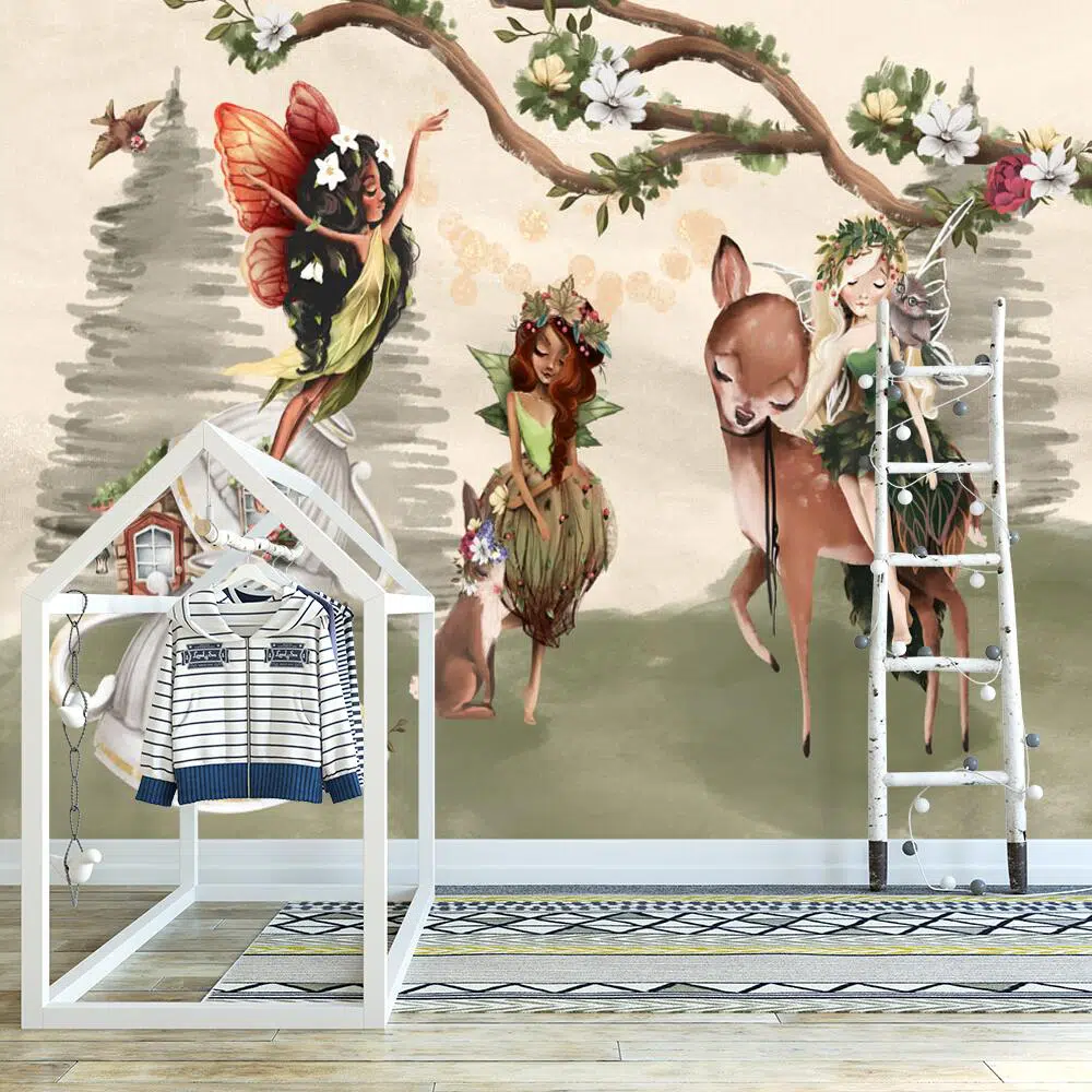 Sarna i króliczek w wiosce elfów - fototapeta dla dzieci