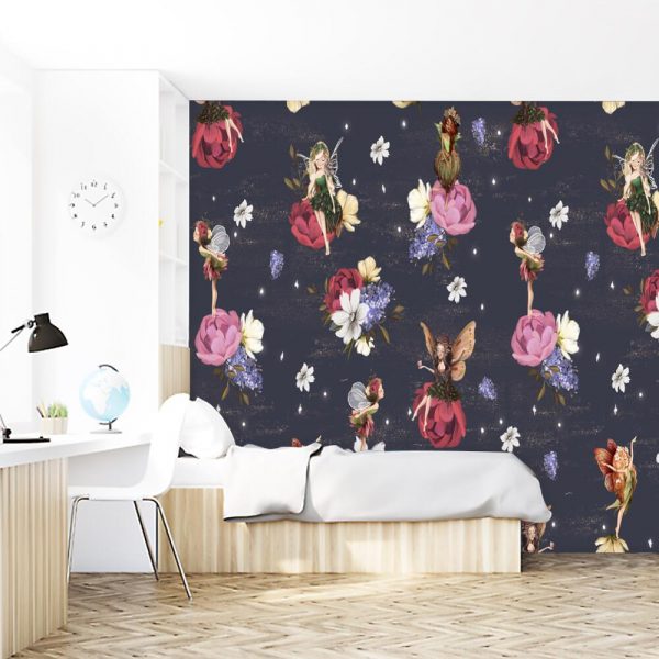 Magiczne elfy pośród piwonii - fototapeta dla dzieci