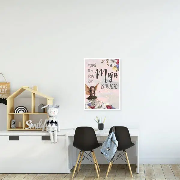 Plakat - Metryczka z leśną wróżką do dziecinnego pokoju