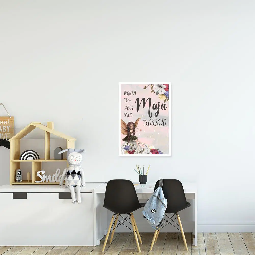 Plakat - Metryczka z leśną wróżką do dziecinnego pokoju