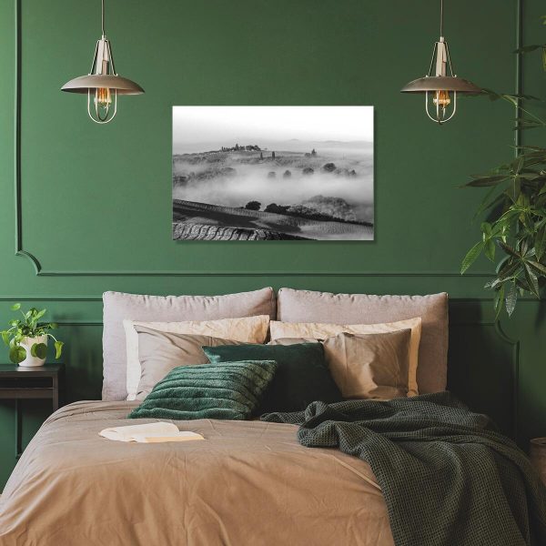 Obraz z górskim widokiem w szarym kolorze do salonu