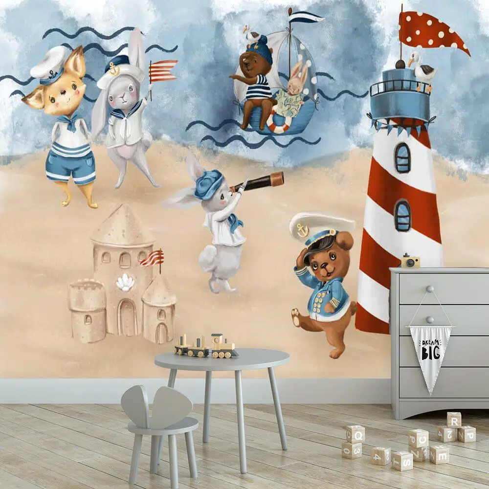Marynarze na Pastelowej Plaży - fototapeta dla dzieci