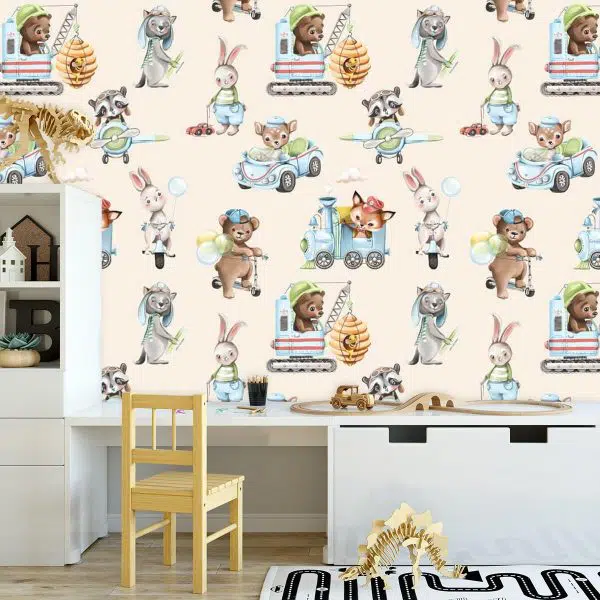 Zwierzątka i Autka - fototapeta dla dzieci