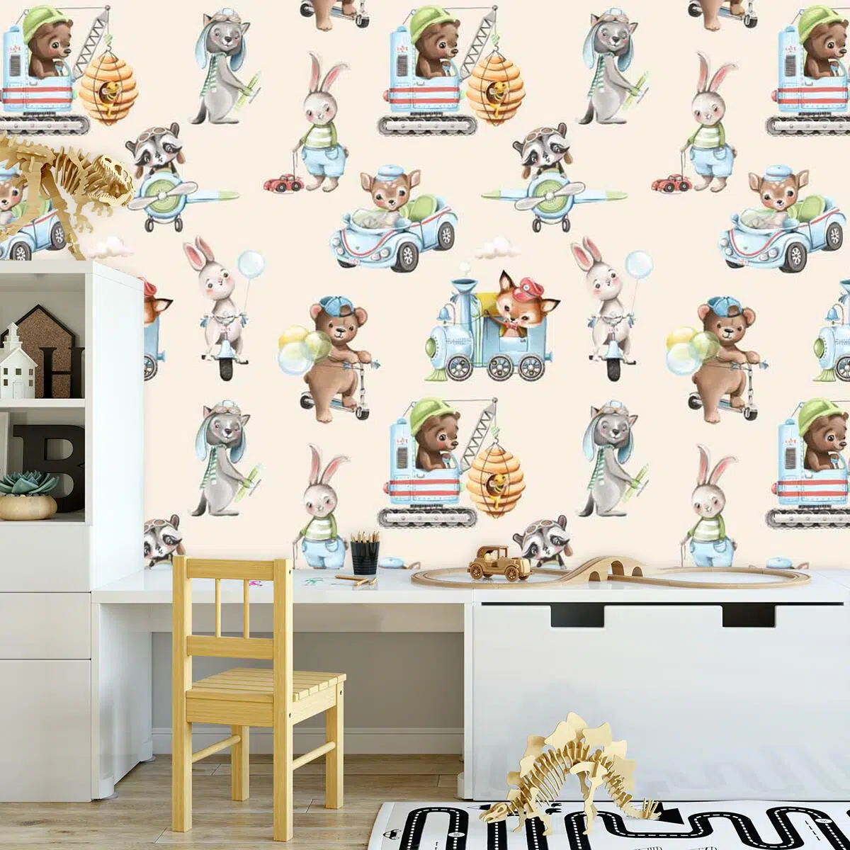Zwierzątka i Autka - fototapeta dla dzieci