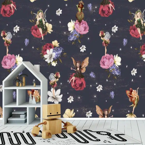 Fantastyczne elfy pośród piwonii - fototapeta dla dzieci