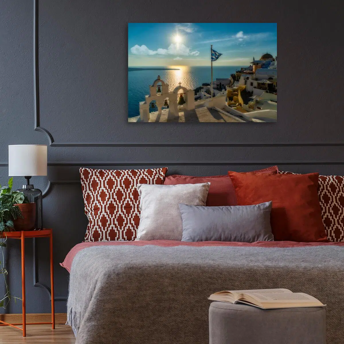 Obraz z motywem śródziemnomorskiego miasteczka do sypialni