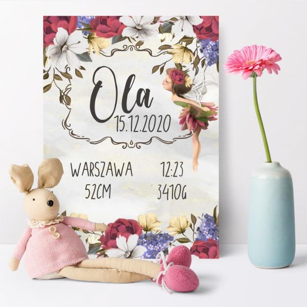Plakat - Metryczka dla dziewczynek - Łąka