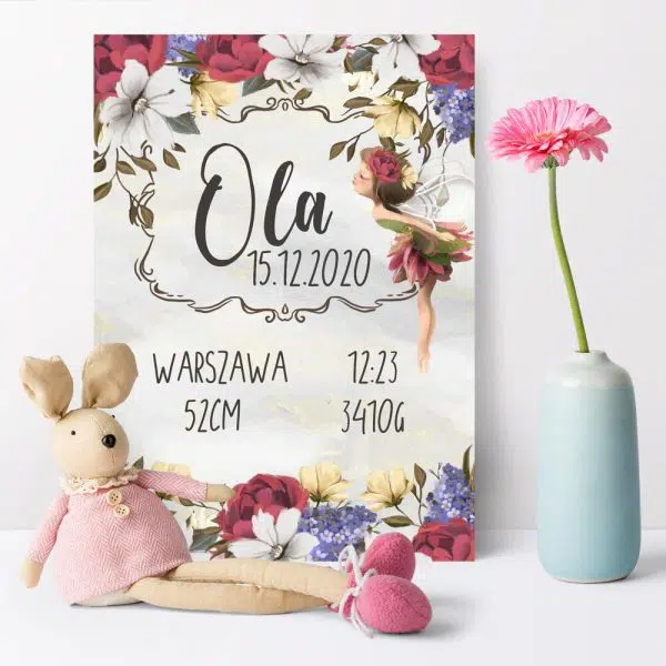 Plakat - Metryczka dla dziewczynek - Łąka
