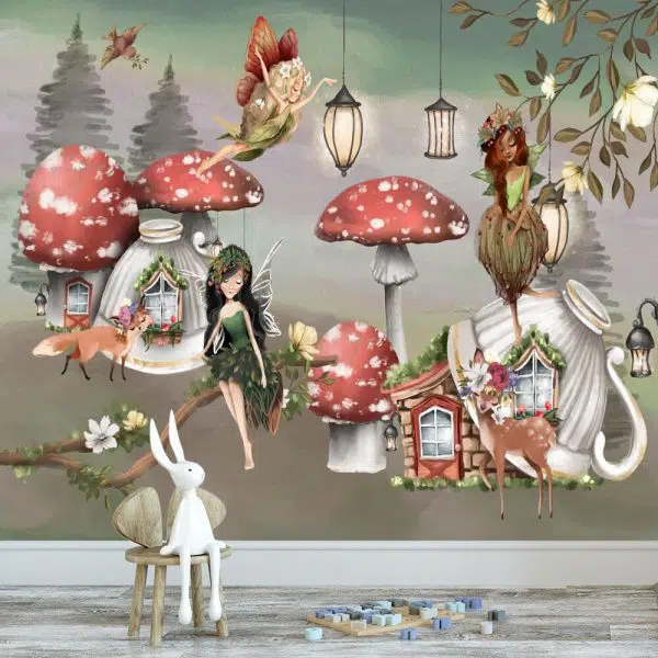 Wrózki i sarenka - fototapeta dla dzieci