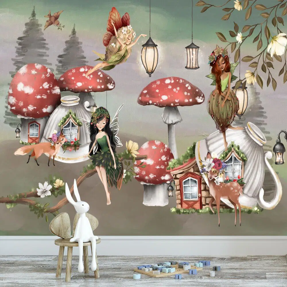 Wrózki i sarenka - fototapeta dla dzieci