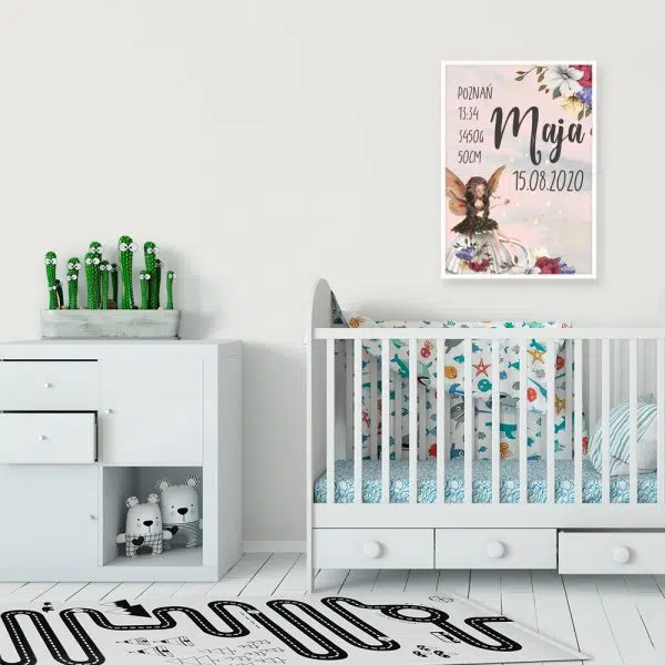 Plakat imienny z leśną wróżką dla dziewczynki