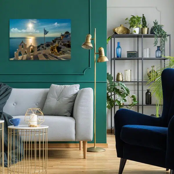 Obraz z motywem śródziemnomorskiego miasteczka do salonu