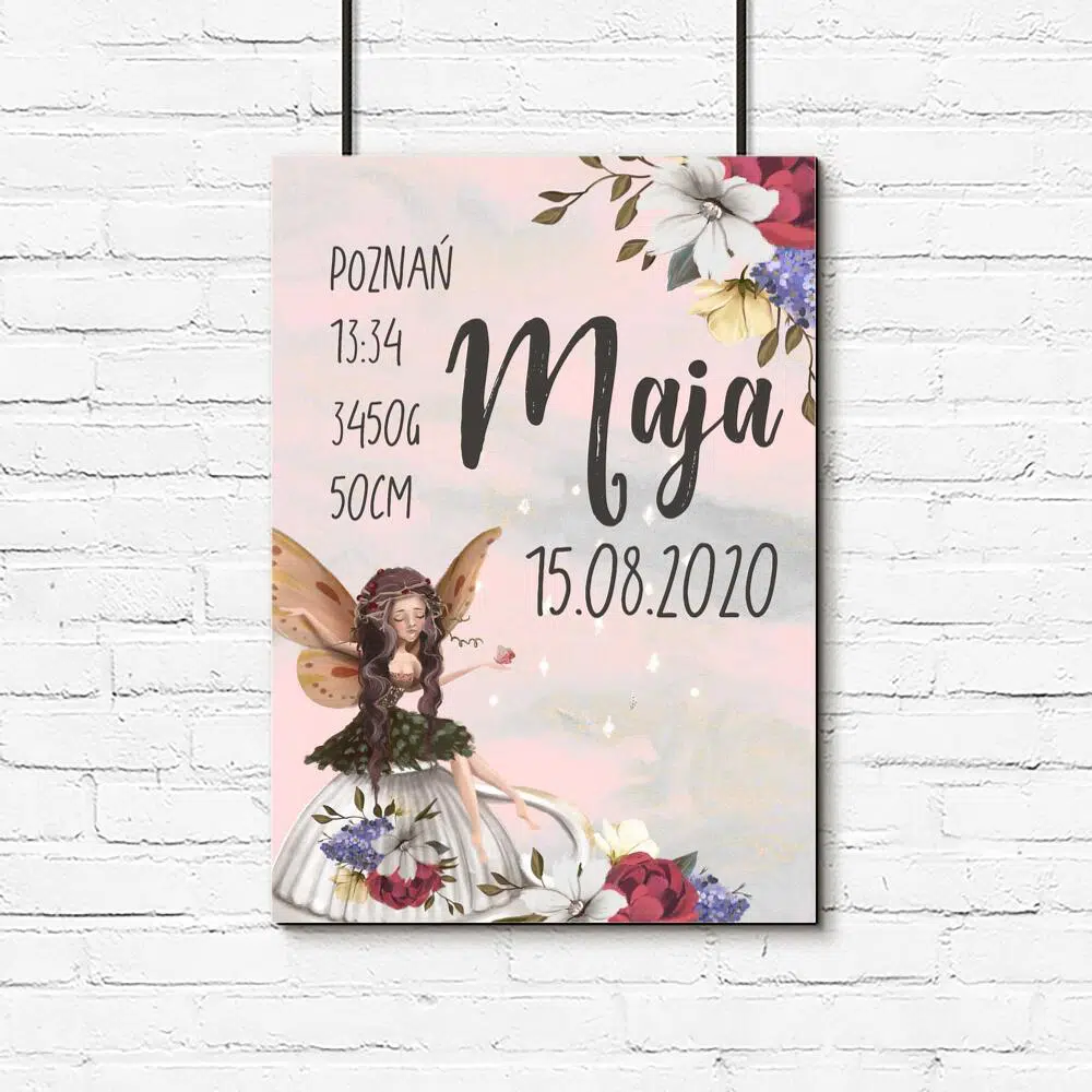 Plakat - Metryczka dla niemowląt z wróżką