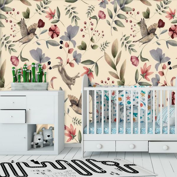 Ptaszki i kwiatuszki - fototapeta dla dzieci