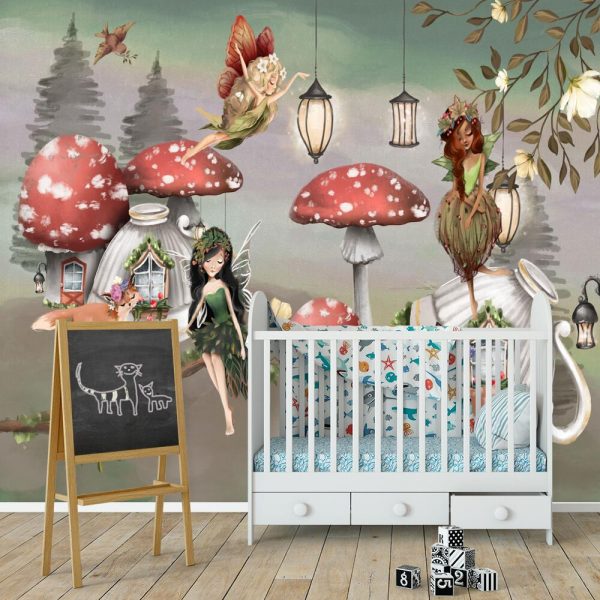 Wróżki i zaczarowane muchomory - fototapeta dla dzieci