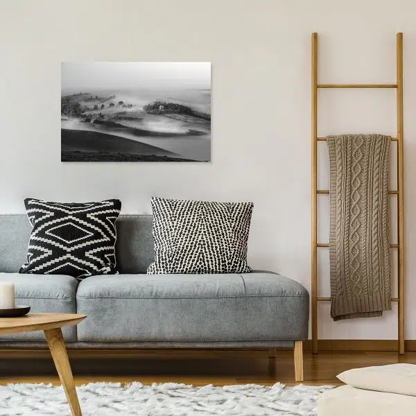 Obraz z czarno-białym krajobrazem do salonu