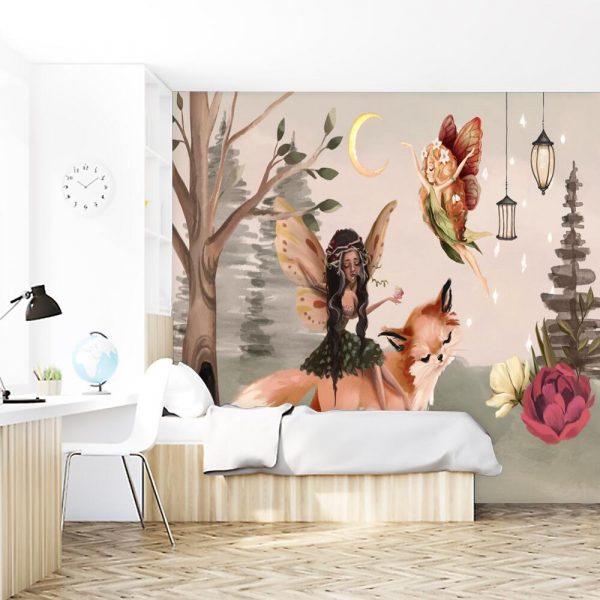 Pastelowa fototapeta do dziecinnego pokoju z leśnym motywem