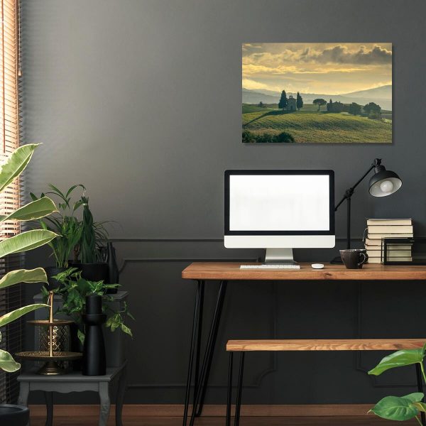 Obraz z krajobrazem: kapliczka o zachodzie słońca