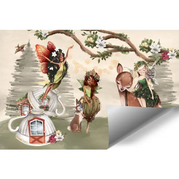 Urocza sarna i wróżki - fototapeta dla dzieci