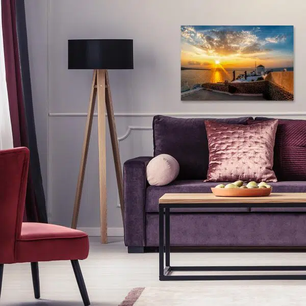 Obraz z zachodem słońca na Santorini so salonu