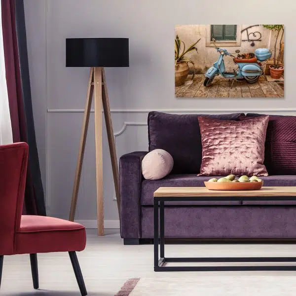 Obraz z niebieskim skuterem do sypialni - Korfu