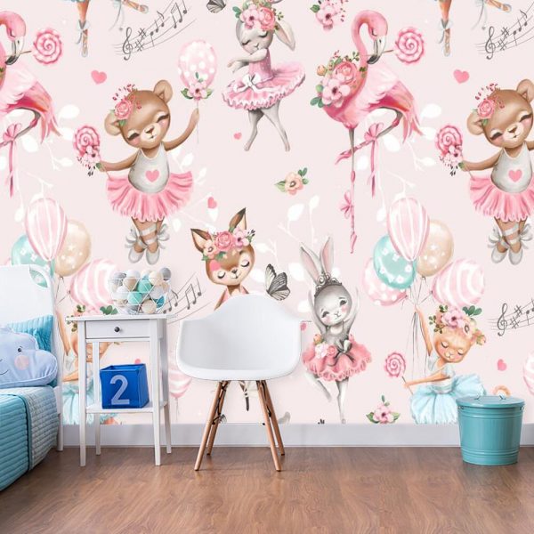 Różowa fototapeta dla niemowląt - Baletnice