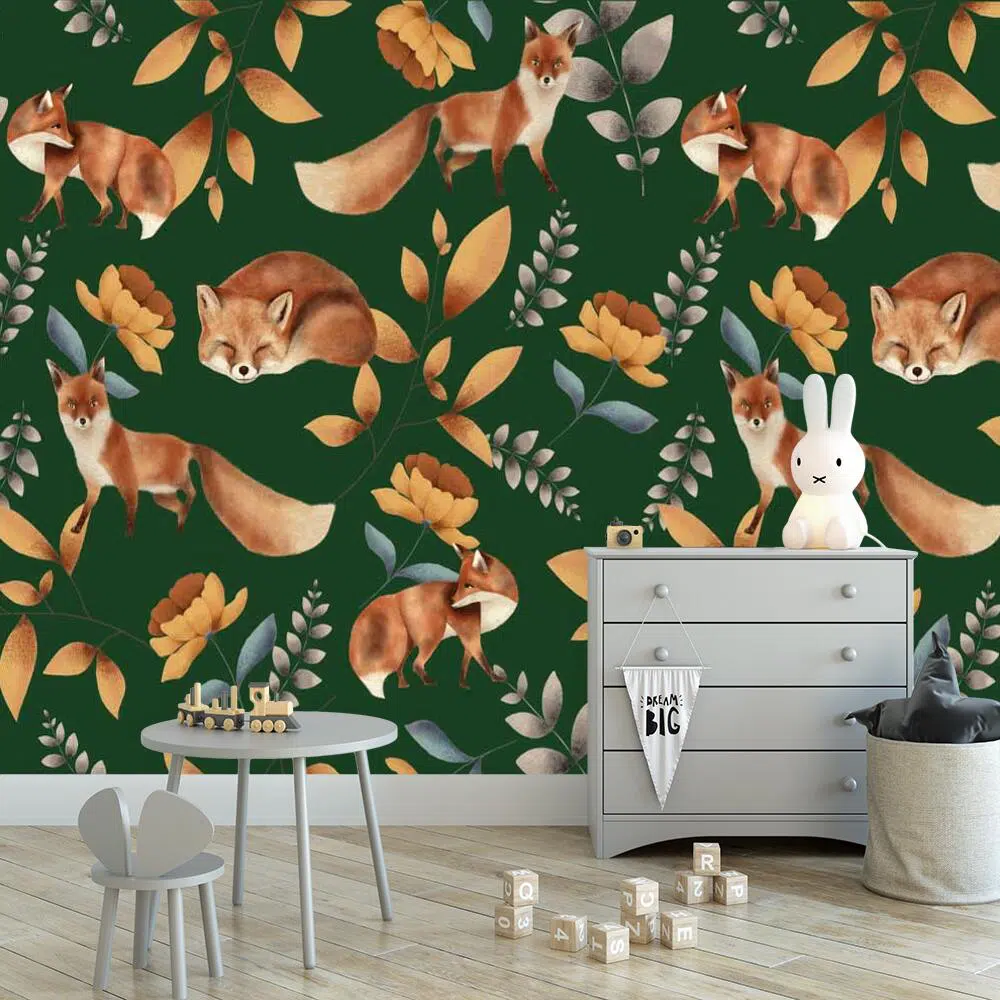 Tapeta z lisami dla chłopca i dziewczynki