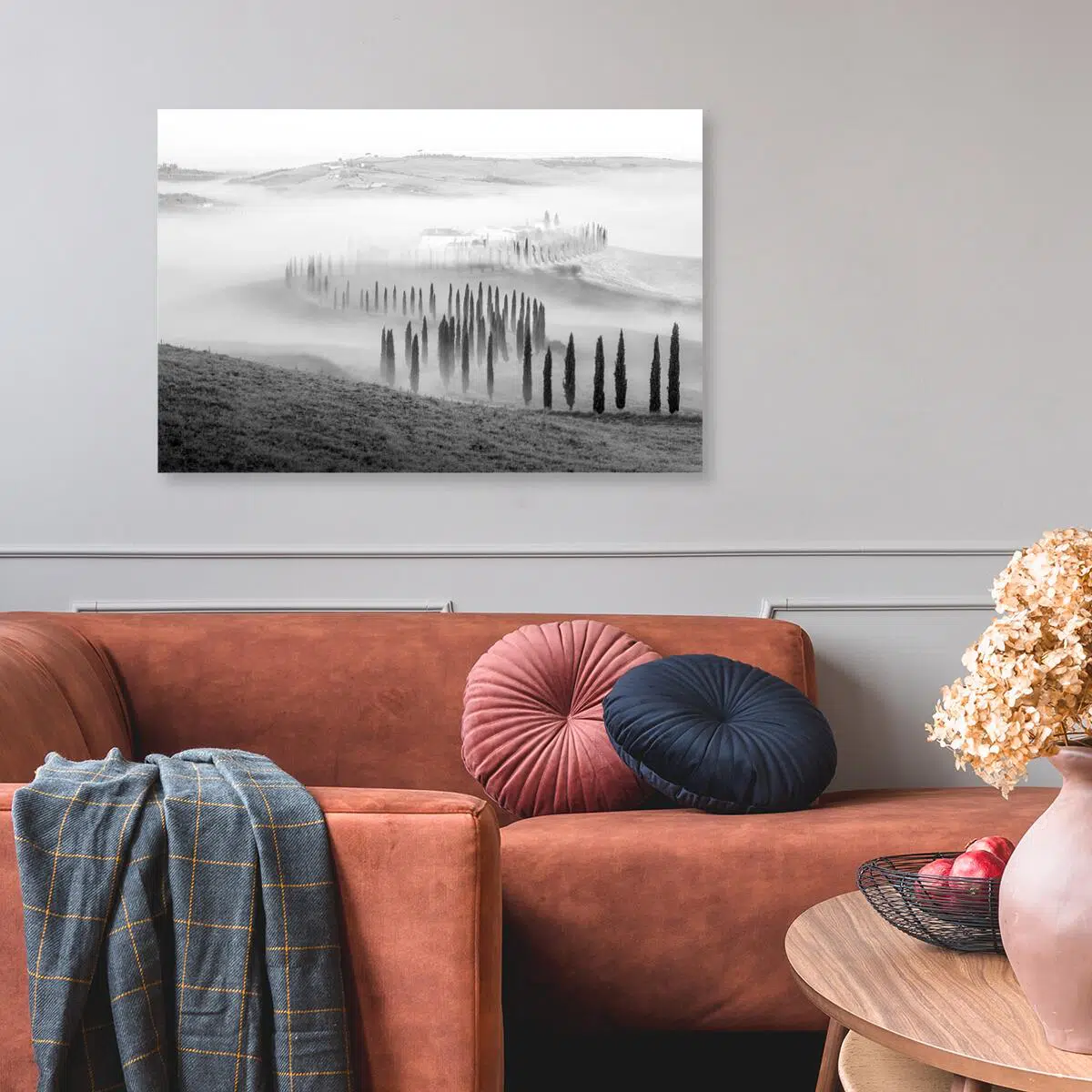 Czarno-biały obraz z krajobrazem do pokoju