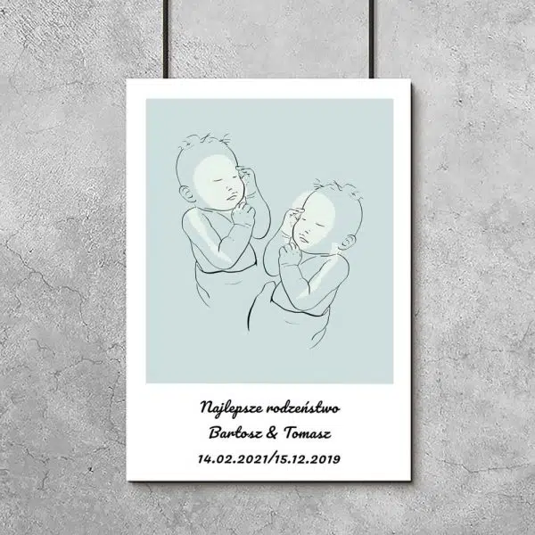 Niebieski plakat dla rodzeństwa line art