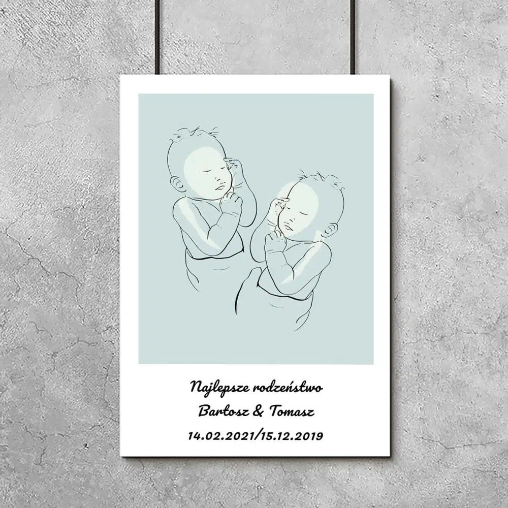 Niebieski plakat dla rodzeństwa line art