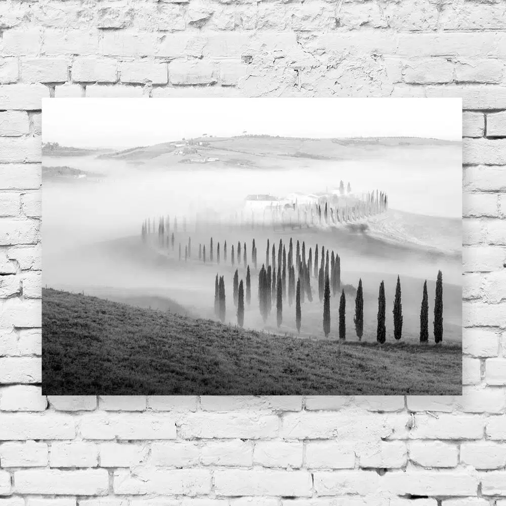 Czarno-biały obraz z krajobrazem do sypialni