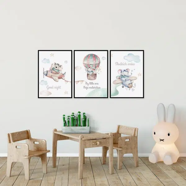 Zestaw plakatów dziecięcych z misiami dla chłopca