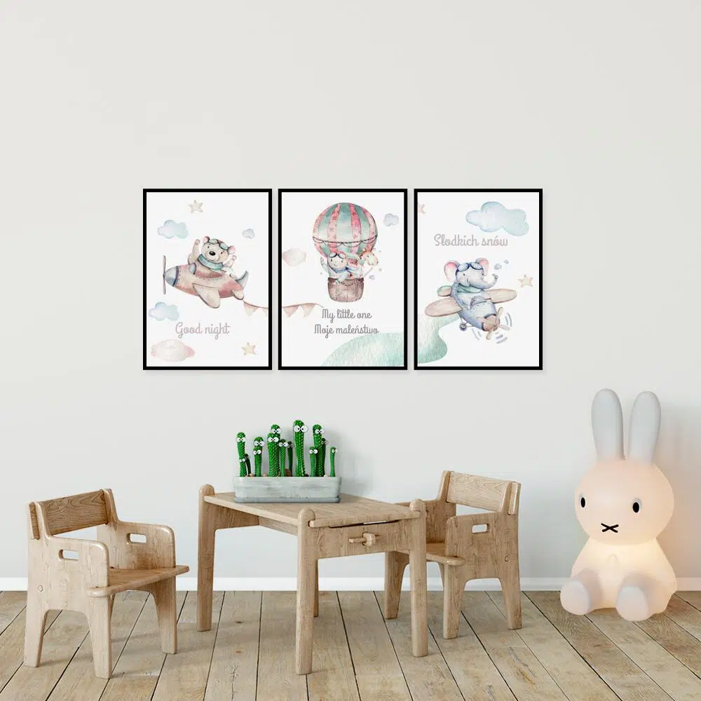 Zestaw plakatów dziecięcych z misiami dla chłopca