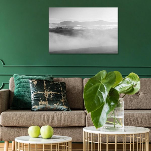 Czarno-biały obraz z pejzażem do sypialni