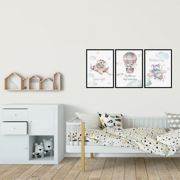 Zestaw plakatów dziecięcych z misiami dla chłopca