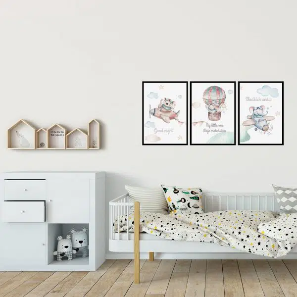Zestaw plakatów dziecięcych z misiami dla chłopca